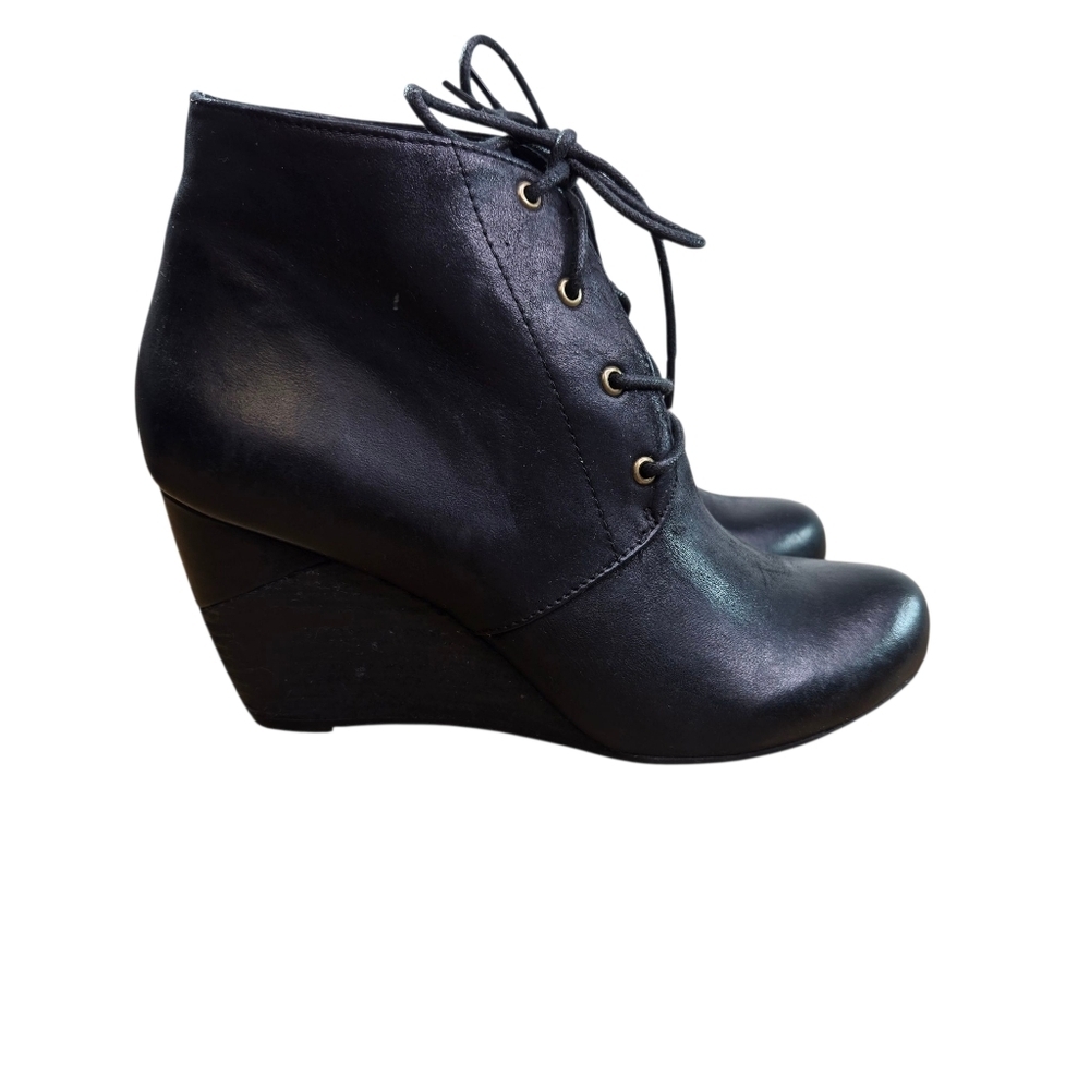 Miz Mooz Drusilla Black Leather Wedge Ankle Boots New